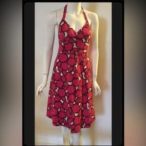 J Crew Women's  Pink White Polka Dot Fit And Flare Halter 100% Cotton Dress Sz 0